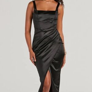 Windsor Black Satin Midi Dress